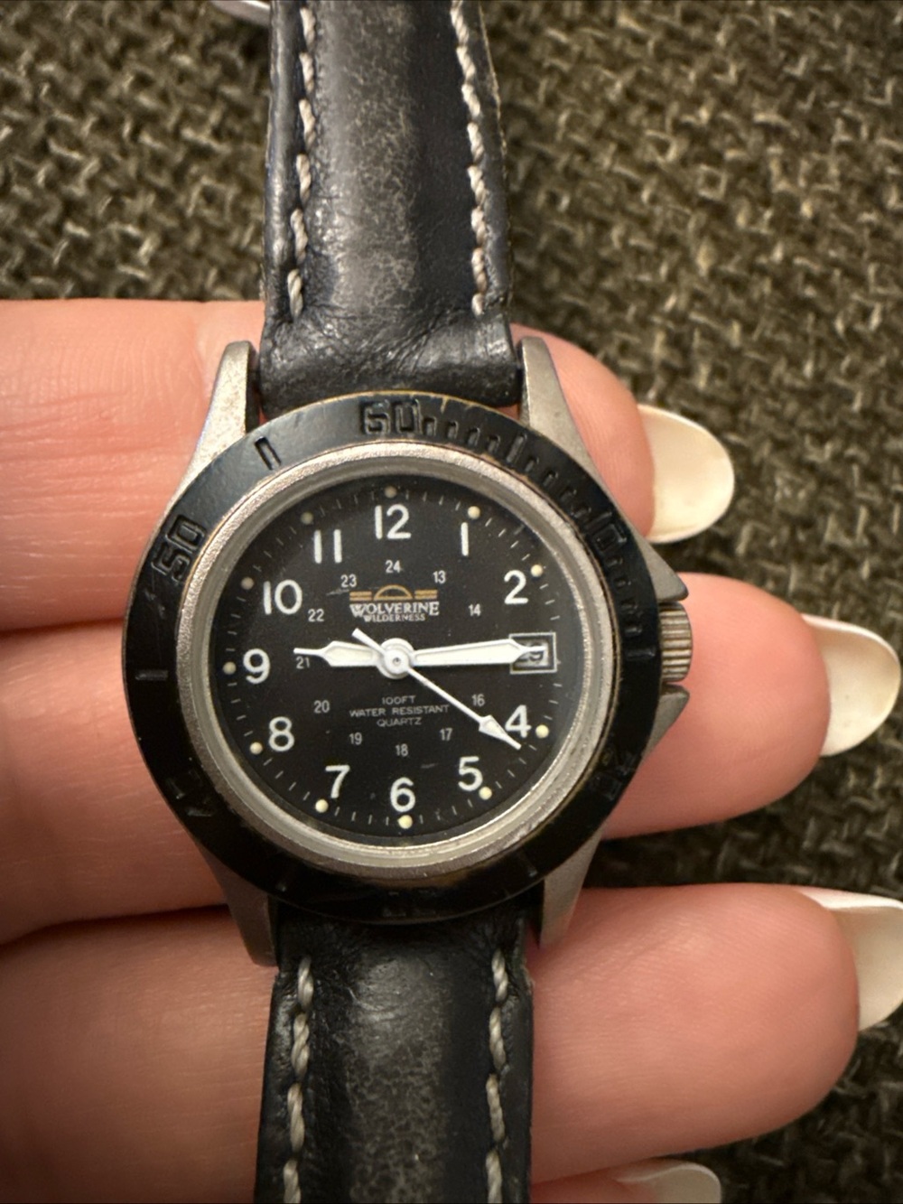 Wolverine Black Dial Black Leather Strap Field Watch